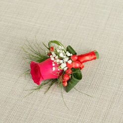 RED ROSE & HYPERICUM GROOM BUTTONHOLE